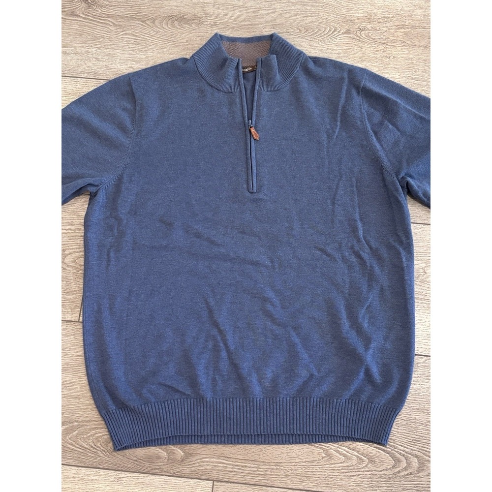 J McLaughlin Sweater Mens Large Blue 1/4 Zip Knit Cotton Blend Golf‎ Preppy